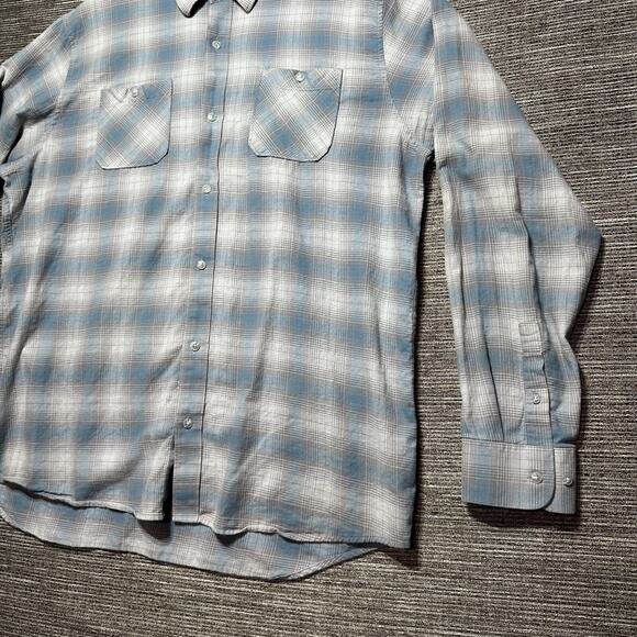 Travis Mathew Flannel Button Up Shirt Men's 2XL Blue Gray Plaid Long Sleeve - Picture 4 of 13
